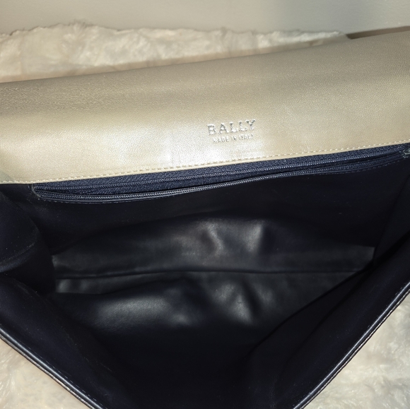Bally Navy Tan Lambskin Leather Clutch with B